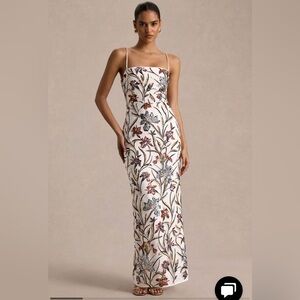 Club L London Ivory Strapless Sequin Floral Gown